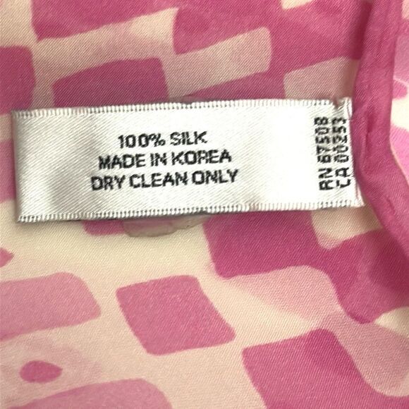 Vera Neumann Large Silk Chiffon Rectangle Scarf Pink Ivory Hand Rolled 27x68” - Picture 10 of 11